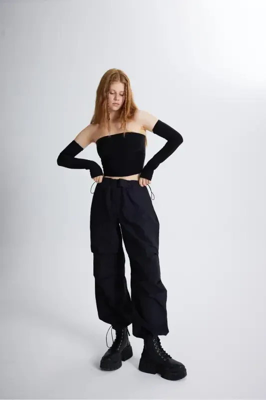 Sleeveless Strapless Smooth Blouse Black-Black - 5