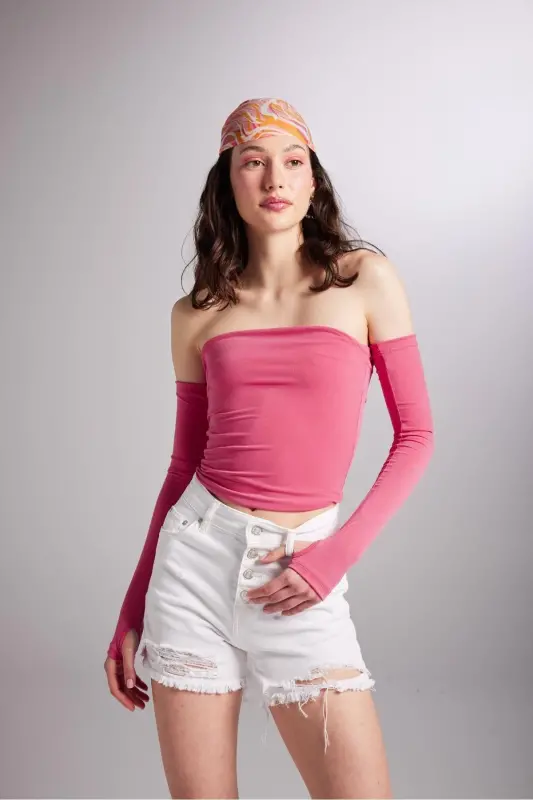 Sleeveless Strapless Smooth Blouse Pink - 4