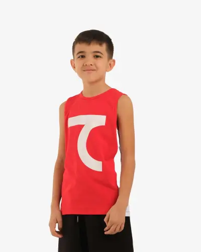 Sleeveless T-shirt - КРАСНО-БЕЛЫЙ - 2