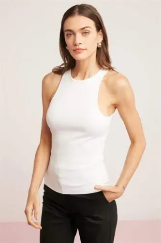 Sleeveless Tank Top Halter Neck Set of 2 Black - White Women's Shirt - 7
