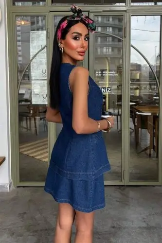 Sleeveless Vest Mini Skirt Denim Suit 10164 - 3