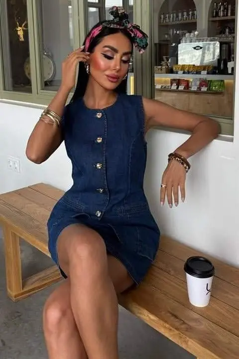 Sleeveless Vest Mini Skirt Denim Suit 10164 - 4