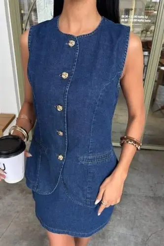 Sleeveless Vest Mini Skirt Denim Suit 10164 - 7