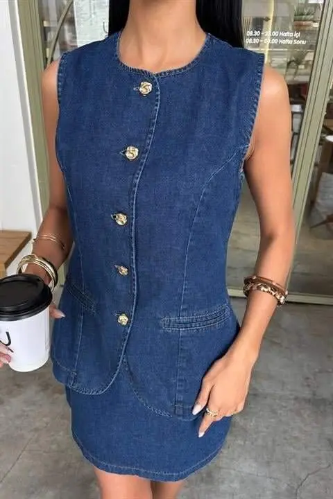 Sleeveless Vest Mini Skirt Denim Suit 10164 - 7