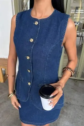 Sleeveless Vest Mini Skirt Denim Suit 10164 - 8
