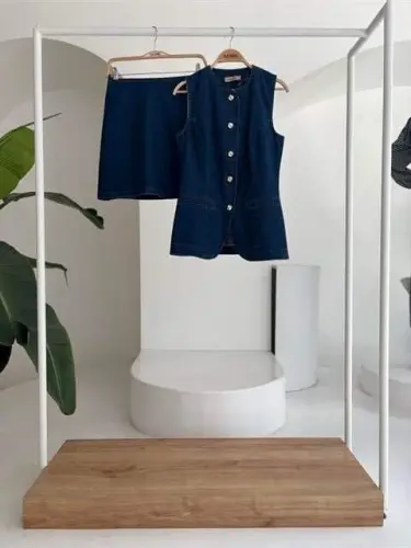 Sleeveless Vest Mini Skirt Denim Suit 10164 - 9