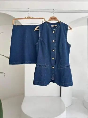Sleeveless Vest Mini Skirt Denim Suit 10164 - 10