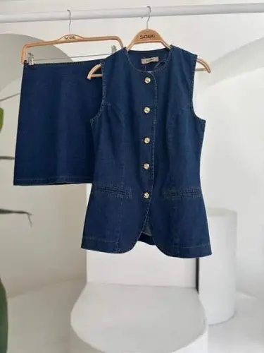 Sleeveless Vest Mini Skirt Denim Suit 10164 - 11