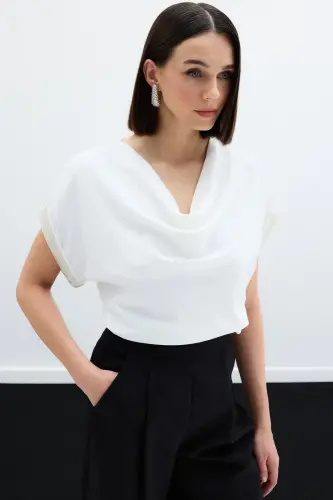 Sleeves Stone Detailed Blouse - Ecru-ECRU - 1