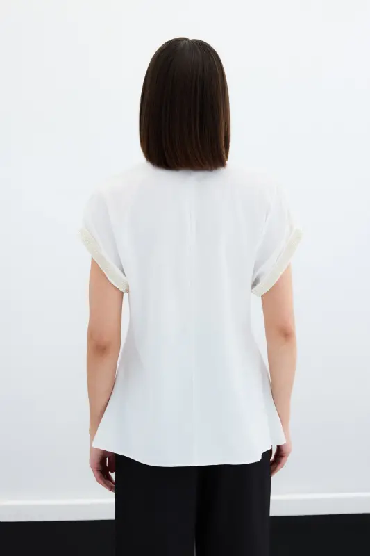 Sleeves Stone Detailed Blouse - Ecru-ECRU - 6