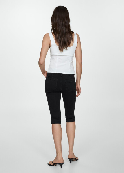 Slim capri jeans with decorative stitching - Black denim - 4