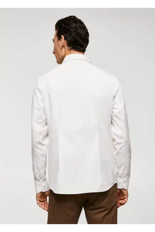 Slim fit 100% cotton shirt-White - 4
