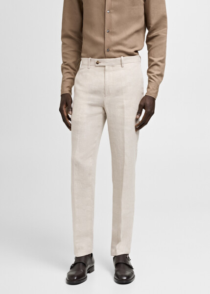 Slim fit 100% linen pants - Beige - 7