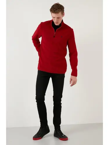 Slim Fit Anti-Pilling Бато Воротник Зимний Мужской Флисовый Свитшот с Начесом 5906001-Бордо - 4