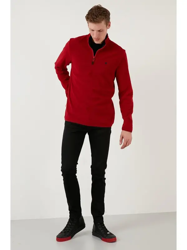 Slim Fit Anti-Pilling Бато Воротник Зимний Мужской Флисовый Свитшот с Начесом 5906001-Бордо - 4