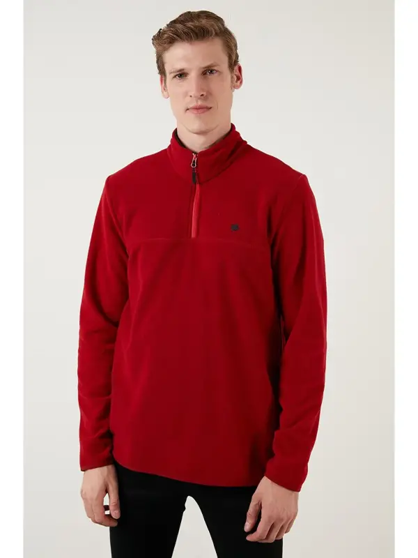 Slim Fit Anti-Pilling Бато Воротник Зимний Мужской Флисовый Свитшот с Начесом 5906001-Бордо - 7