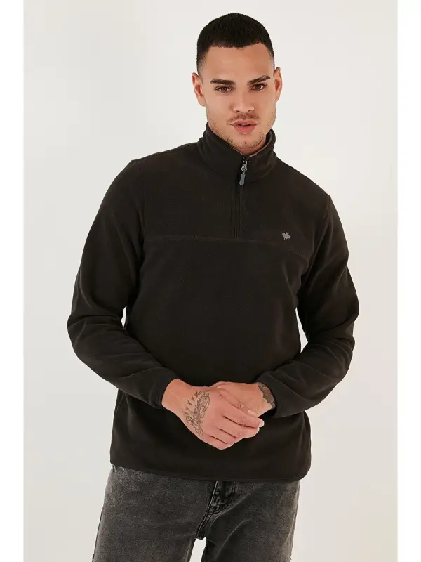 Antrasit Slim Fit Anti-Pilling Bato Yaka Kışlık Şardonlu Erkek Polar Sweatshirt 5906001-Antrasit - 2
