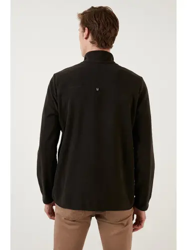 Antrasit Slim Fit Anti-Pilling Bato Yaka Kışlık Şardonlu Erkek Polar Sweatshirt 5906001-Antrasit - 5