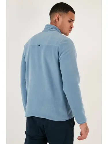 Slim Fit Anti-Pilling Bato Yaka Qishki Shardonli Erkak Polar Sweatshirt 5906001-Moviy - 6