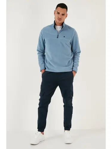 Slim Fit Anti-Pilling Bato Yaka Qishki Shardonli Erkak Polar Sweatshirt 5906001-Moviy - 3
