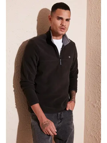 Slim Fit Anti-Pilling Bato Yoqa Qishki Shardonli Erkak Polar Sweatshirt 5906001-Antrasit 
