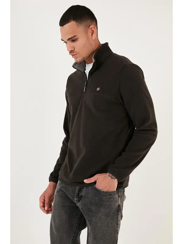 Slim Fit Anti-Pilling Bato Yoqa Qishki Shardonli Erkak Polar Sweatshirt 5906001-Antrasit - 3