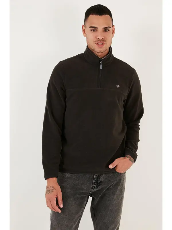 Slim Fit Anti-Pilling Bato Yoqa Qishki Shardonli Erkak Polar Sweatshirt 5906001-Antrasit - 4