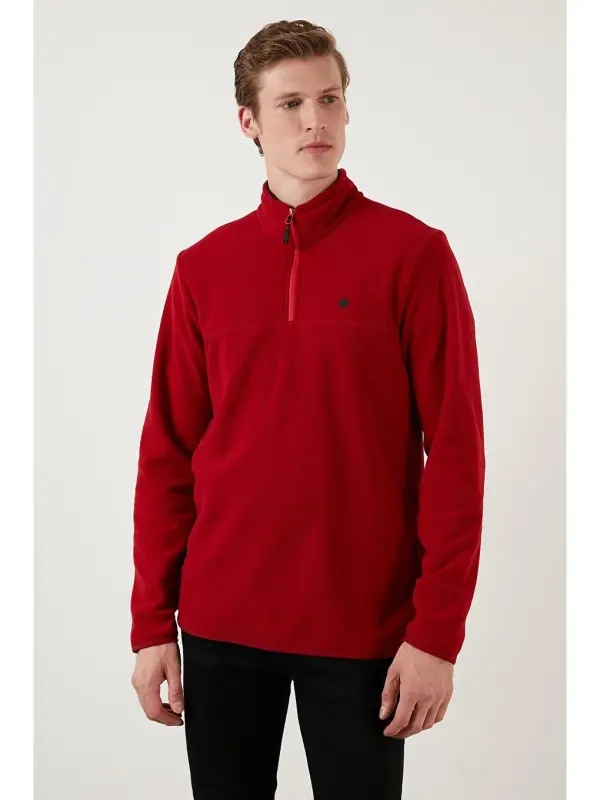 Slim Fit Anti-pilling Bato Yoqa Qishki Shardonli Erkak Polar Sweatshirt 5906001-Bordo - 1