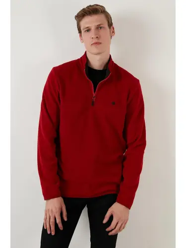 Slim Fit Anti-pilling Bato Yoqa Qishki Shardonli Erkak Polar Sweatshirt 5906001-Bordo - 2