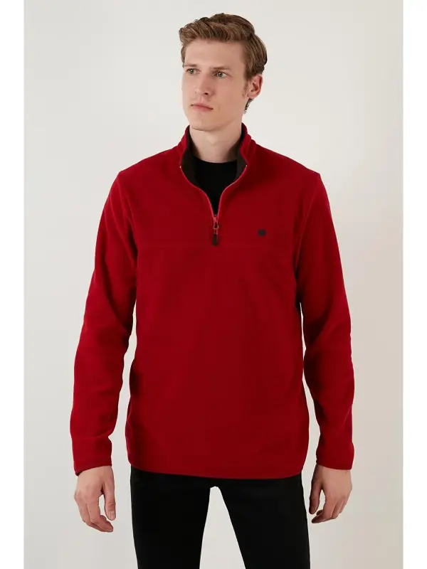 Slim Fit Anti-pilling Bato Yoqa Qishki Shardonli Erkak Polar Sweatshirt 5906001-Bordo - 6