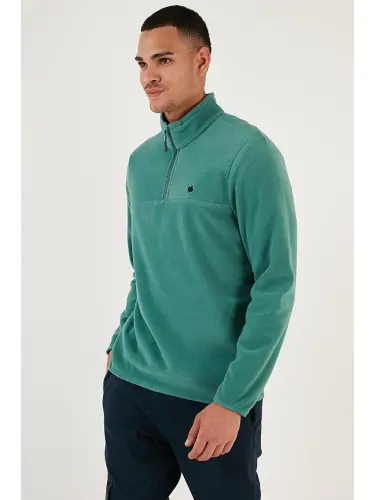 Slim Fit Anti-Pilling Crew Neck Winter Brushed Polar Fleece 5906001-Green - 4
