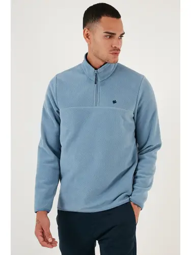 Slim Fit Anti-Pilling Crew Neck Winter Fleece Lined Men's Polar Sweatshirt 5906001-Blue - 1