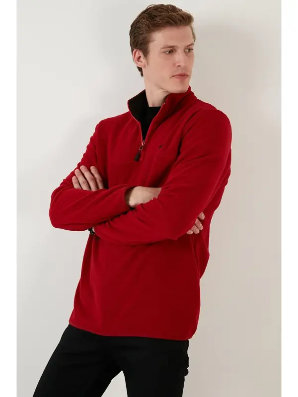 Slim Fit Anti-Pilling Crew Neck Winter Fleece Lined Men's Polar Sweatshirt 5906001-Burgundy - 3