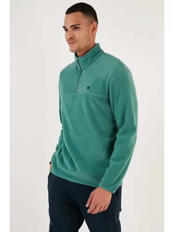 Slim Fit Anti-Pilling Tuklanishga qarshi Bato Yoqali Qishki Shardonli Polar 5906001-Yashil - 4
