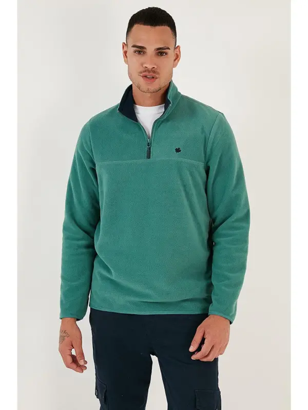 Slim Fit Anti-Pilling Tuklanishga qarshi Bato Yoqali Qishki Shardonli Polar 5906001-Yashil - 2