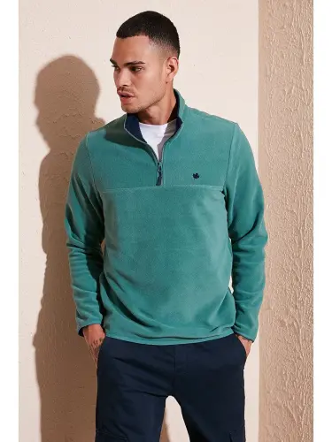 Yeşil Slim Fit Anti-Pilling Tüylenme Yapmayan Bato Yaka Kışlık Şardonlu Polar 5906001-Yeşil 