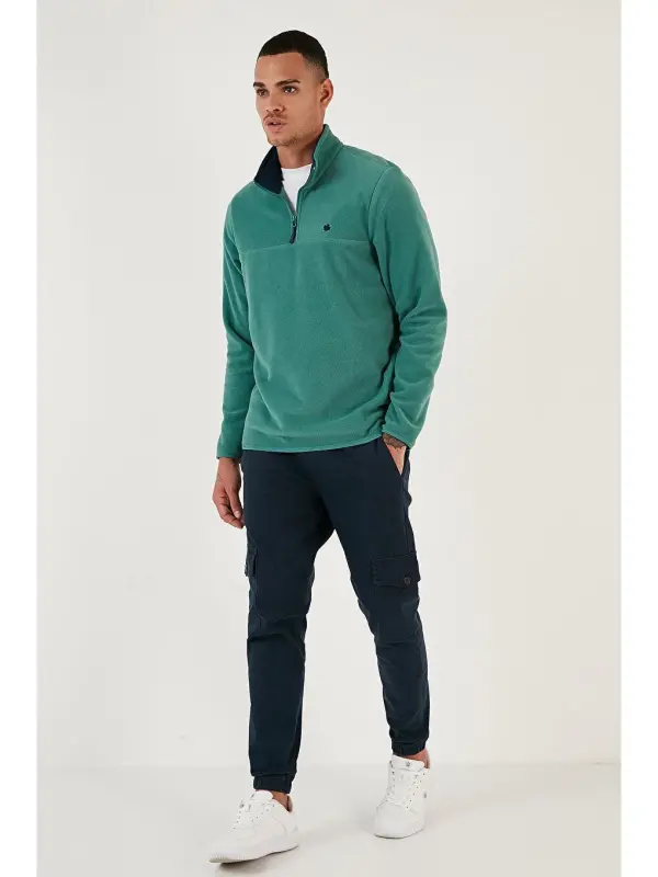 Yeşil Slim Fit Anti-Pilling Tüylenme Yapmayan Bato Yaka Kışlık Şardonlu Polar 5906001-Yeşil - 3