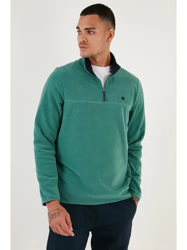 Yeşil Slim Fit Anti-Pilling Tüylenme Yapmayan Bato Yaka Kışlık Şardonlu Polar 5906001-Yeşil - 5