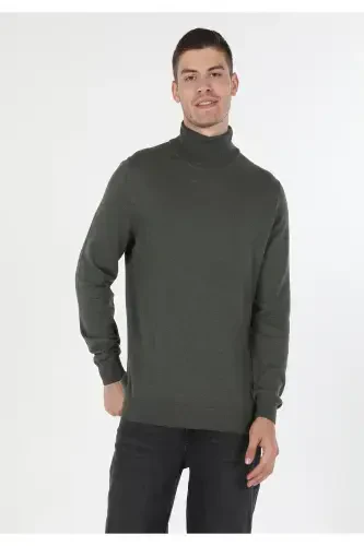 Slim Fit Balikci Erkak Haki Kazak-q1.v2_KHA - 4