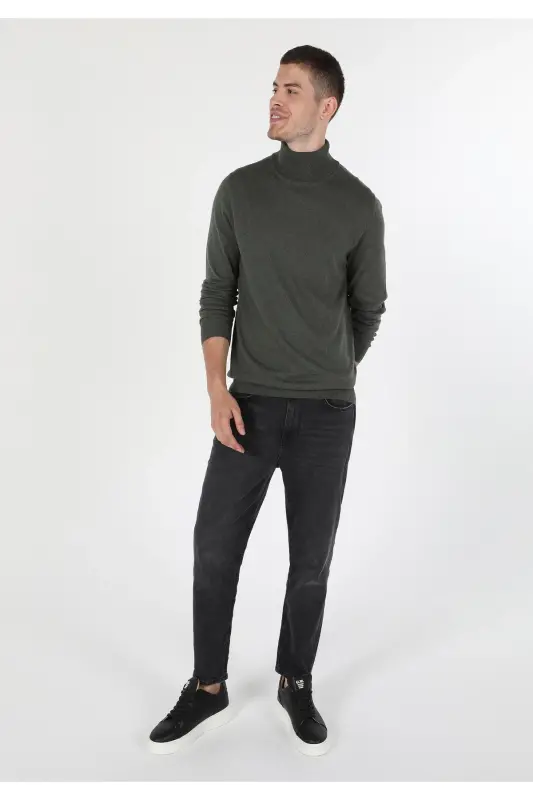 Slim Fit Balikci Erkak Haki Kazak-q1.v2_KHA - 3