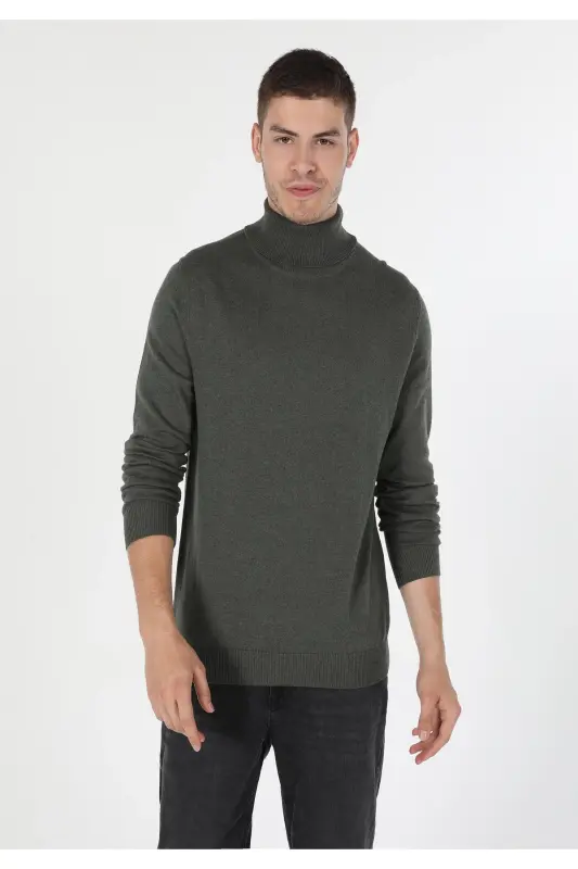 Slim Fit Balikci Erkek Haki Kazak-q1.v2_KHA - COLIN'S
