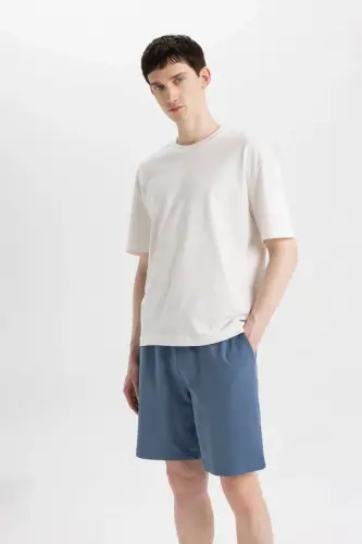 Slim Fit Basic Mavi Şort - DEFACTO (1)