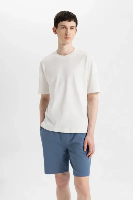 Slim Fit Basic Mavi Şort - 3
