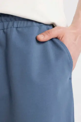 Slim Fit Basic Mavi Şort - 4