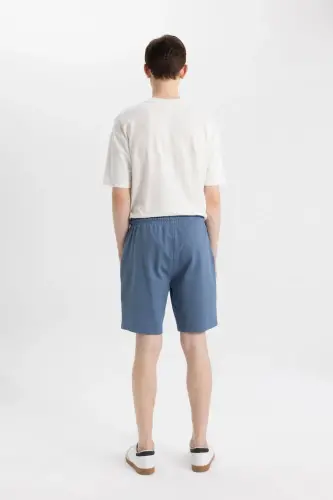 Slim Fit Basic Mavi Şort - 5