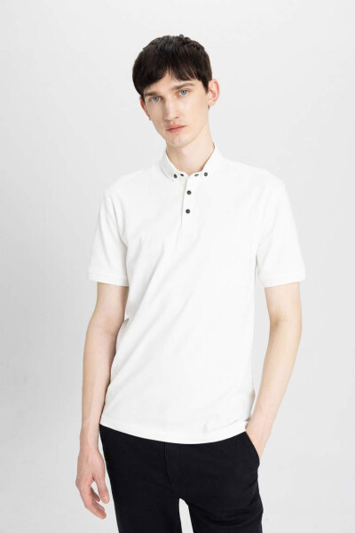 Slim Fit Basic Qisqa Yengli Polo Ko'ylak Fil Suvi - 4