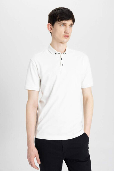 Slim Fit Basic Qisqa Yengli Polo Ko'ylak Fil Suvi - 6