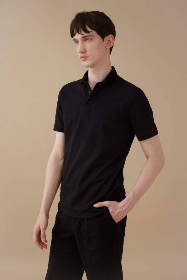 Slim Fit Basic Short Sleeve Polo Shirt Black - 1