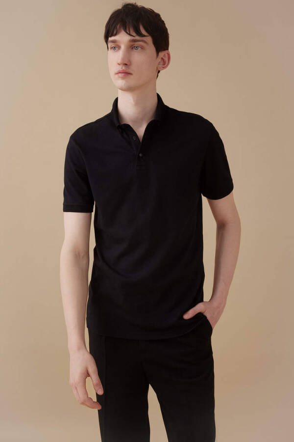 Slim Fit Basic Short Sleeve Polo Shirt Black - 3