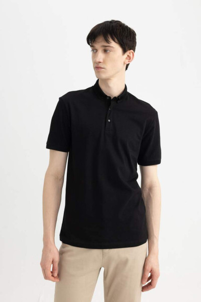 Slim Fit Basic Short Sleeve Polo Shirt Black - 6